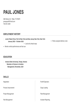 fedex driver resume sample