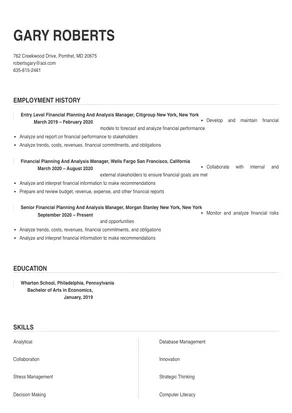 manager of financial planning and analysis resume