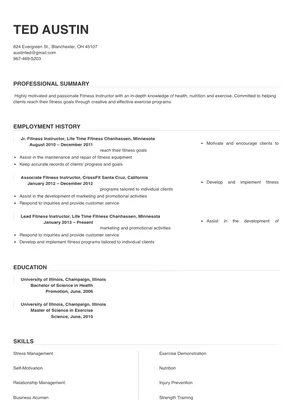 resume cover letter examples for fitness instructor