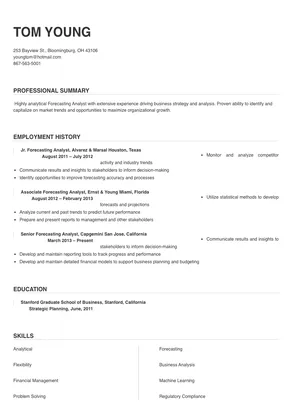 Forecasting Analyst Resume Sample & Tips | Online Resume Builder