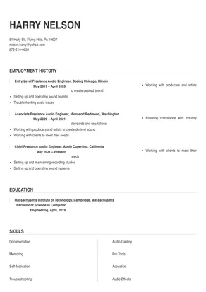 Freelance Audio Engineer Resume Sample & Tips | Online Resume Builder