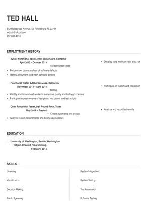 functional tester resume sample