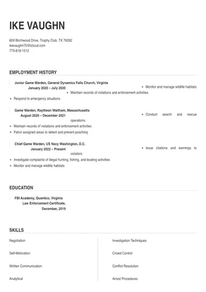 3 Game Warden Resume Examples & How-To Guide for 2023