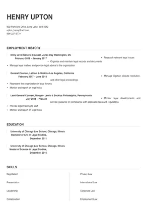 general counsel resume examples