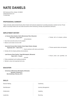 resume example for cashier at grocery store
