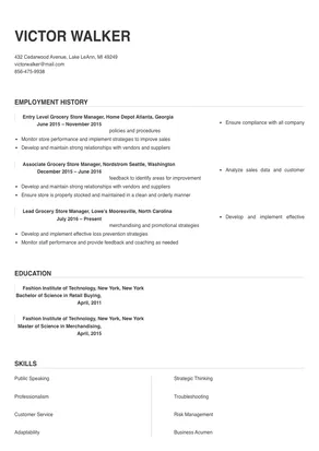 grocery store manager job description for resume
