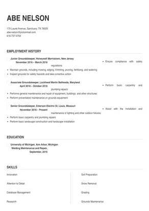 groundskeeper job description resume sample