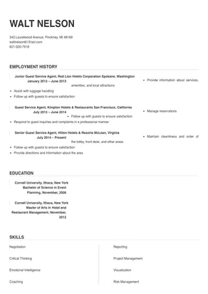resume guest service agent
