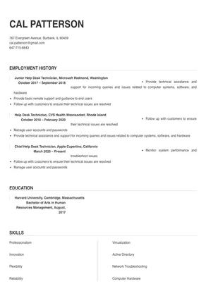 help desk technician resume