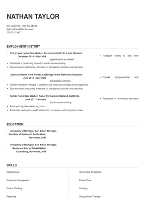 home care support worker resume