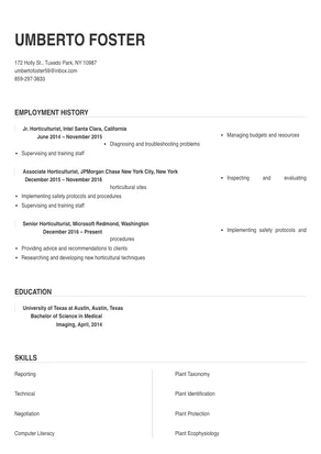 sample resume for horticulture manager