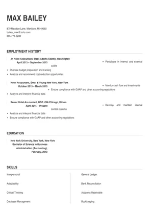 resume for hotel accounting