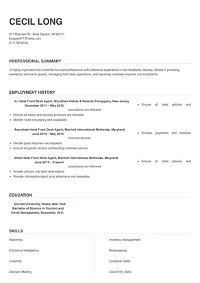resume examples for hotel front desk