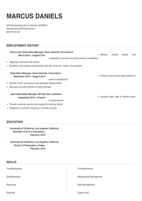 sample resume for hotel sales manager