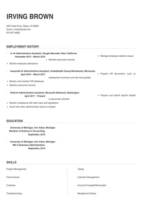 hr administrative assistant resume examples