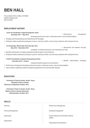 hr coordinator job description resume