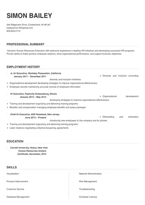 resume samples for hr executive in india