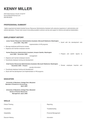 human resources administrative assistant resume