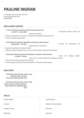 resume examples for human resources assistant