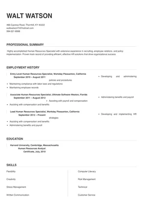 hr specialist job description for resume