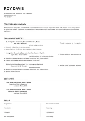 immigration consultant cover letter sample