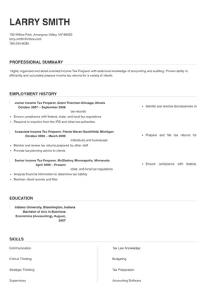 Income Tax Preparer Resume Sample & Tips | Online Resume Builder