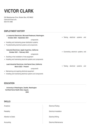 sample resume for industrial electrician