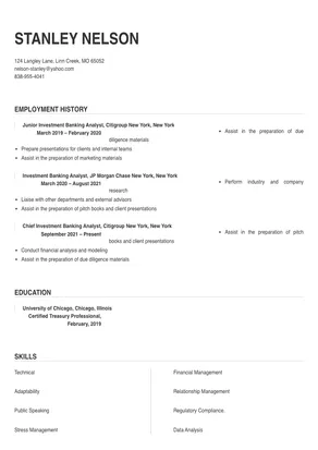 investment banking business analyst resume