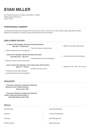 cover letter for jewellery store manager