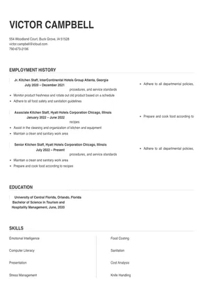sample resume objective for kitchen staff