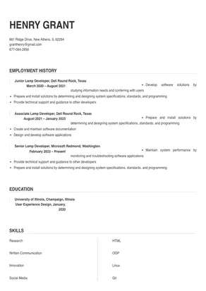 Lamp Developer Resume Sample & Tips | Online Resume Builder