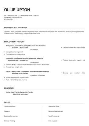 sample resume of liaison officer