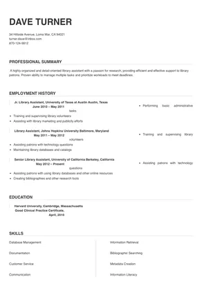 library assistant resume sample in word