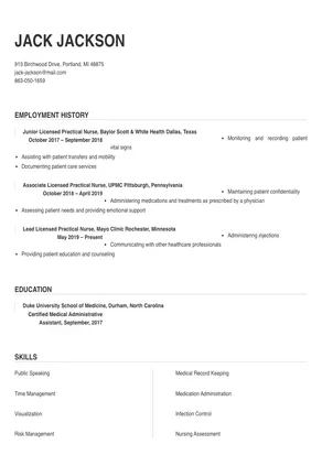 licensed practical nurse resume summary examples
