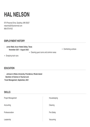 resume format for maid job