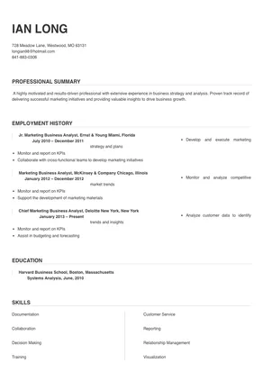 Marketing Business Analyst Resume Sample & Tips 