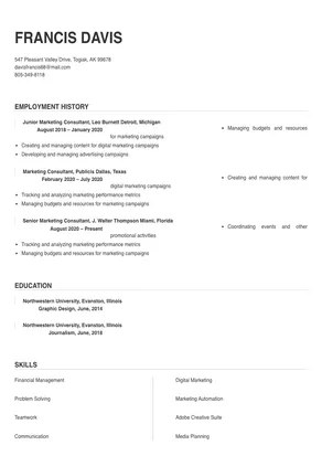 marketing consultant job description resume
