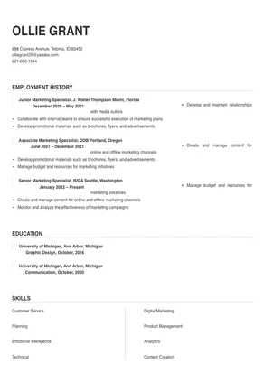 marketing specialist job description resume