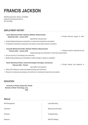 resume for mechanical draftsman