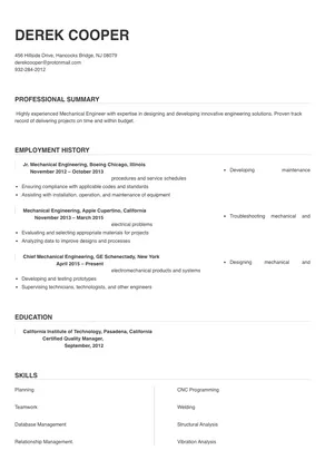 resume for diploma mechanical engineer experienced