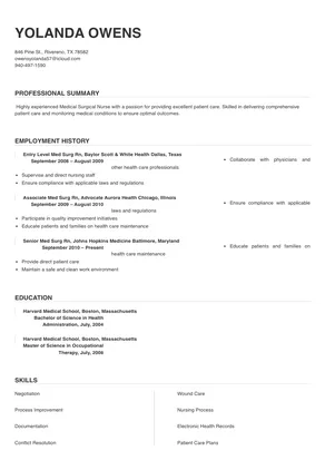 sample resume for rn med surg