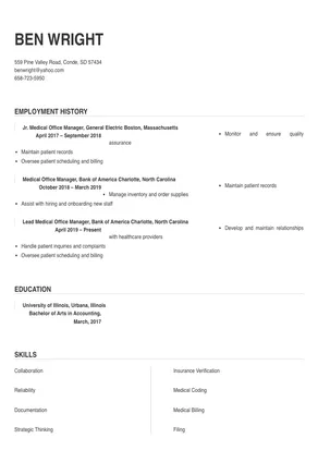 resume examples for medical office manager