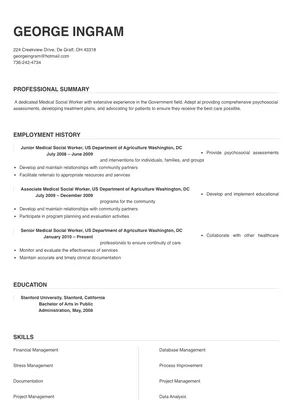 medical social worker sample resume
