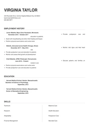 resume letter for midwife