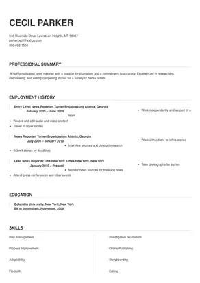 news reporter resume examples