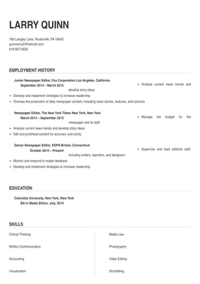 Newspaper Editor Resume Sample & Tips | Online Resume Builder