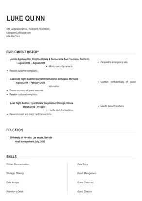 night audit job description for resume
