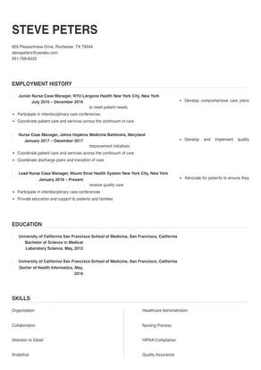 resume examples for nurse case manager