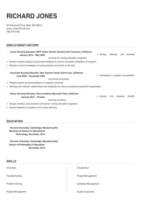 Nursing Educator Resume Sample & Tips | Online Resume Builder