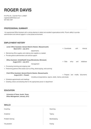 office assistant job description resume sample